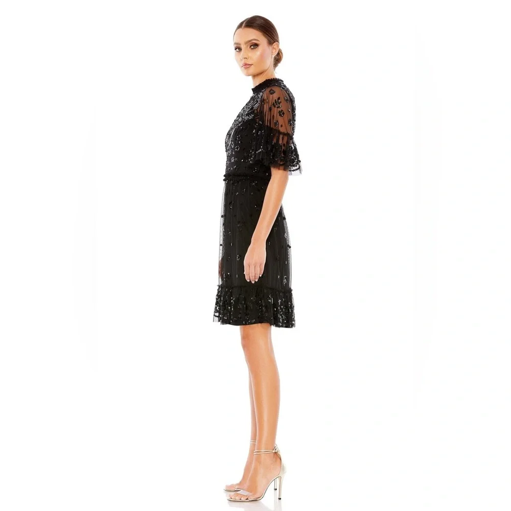 Mac Duggal Illusion Mock Neck Short Sleeve Sequined Dress - Picture 2 of 9